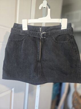 Hollister Charcoal Black Denim Mini Skirt with Ring Waist Detail